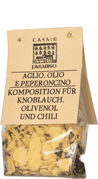 Casale Paradiso Knoblauch, Olivenöl und Chili (Aglio, Olio e Peperoncino) Komposition 100g