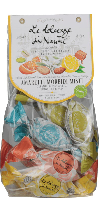 Amaretti Morbidi Mix Caramello, Pistacchi, Limone, Arancia 240g - Le Dolcezze di Nanni